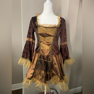 Brown and Gold Renaissance Pirate Dress, small/medium, P2P 17”20” length 29”